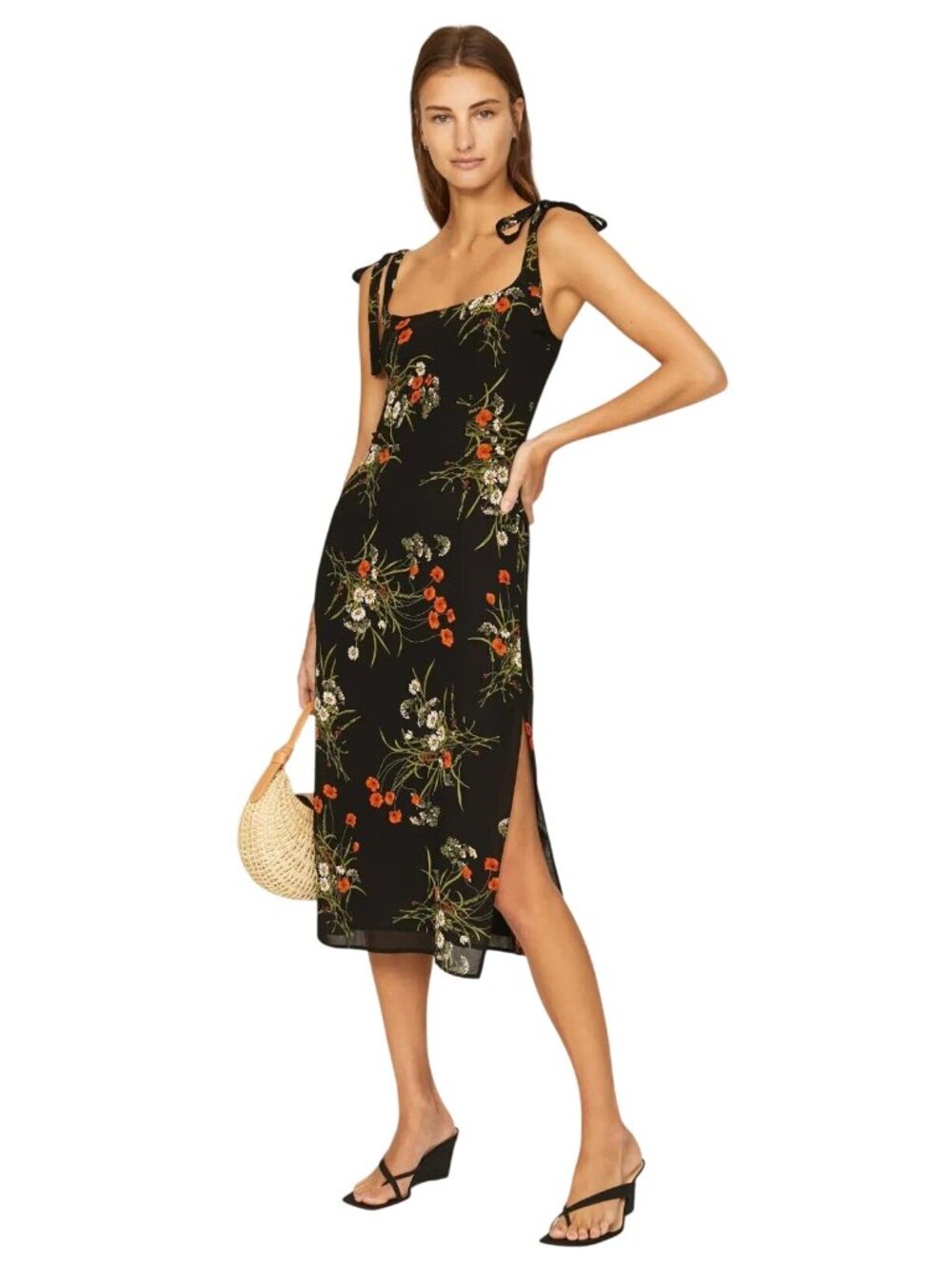 Reformation Besse Dress in Black Floral 6 Womens Midi